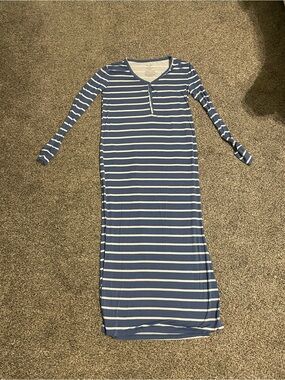 Posh Peanut Blue and White Striped Henley Maxi Dress